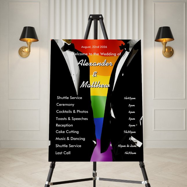 Elegant Modern Gay Men Wedding Rainbow Program Foam Board (Creator Uploaded)