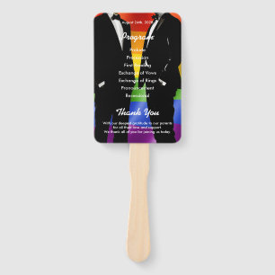 Elegant Modern Gay Men Wedding Rainbow Program Hand Fan