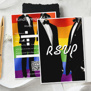 Elegant Modern Gay Men Wedding Rainbow QR Code RSVP Card