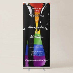 Elegant Modern Gay Men Wedding Rainbow Retractable Banner