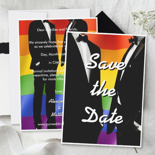 Elegant Modern Gay Men Wedding Rainbow Save The Date (Creator Uploaded)