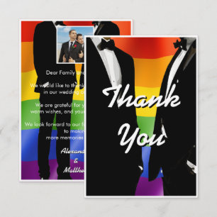 Elegant Modern Gay Men Wedding Rainbow Thank You Card