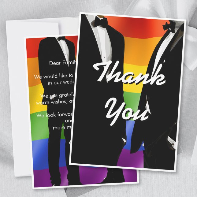 Elegant Modern Gay Men Wedding Rainbow Thank You Card (Creator Uploaded)