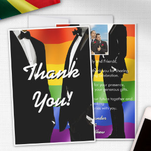 Elegant Modern Gay Men Wedding Rainbow Thank You Card