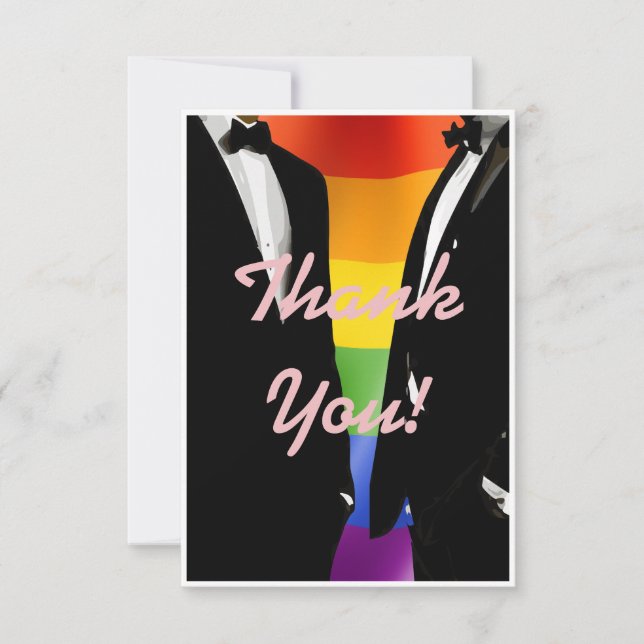 Elegant Modern Gay Men Wedding Rainbow Thank You Card (Front)