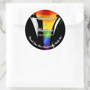 Elegant Modern Gay Men Wedding Rainbow Thank You Classic Round Sticker