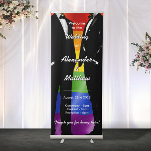 Elegant Modern Gay Men Wedding Rainbow Welcome  Retractable Banner