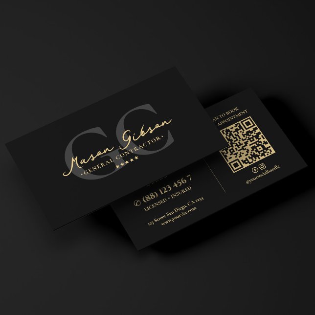 Elegant Modern General Contractor Black Script Business Card (Elegant Modern General Contractor Black Script Business Card
)
