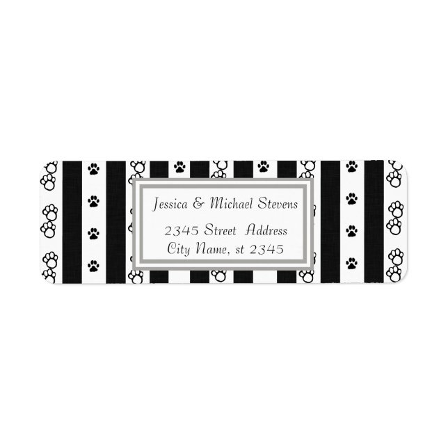 Elegant modern gentle dog paws stripes label (Front)