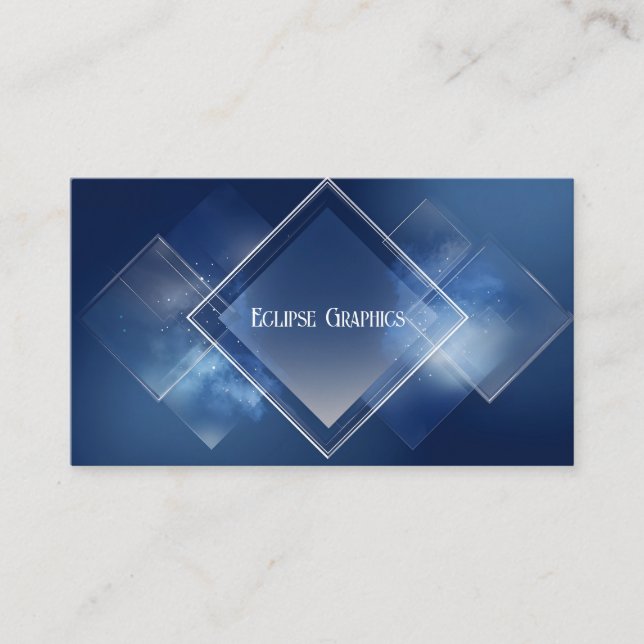 Elegant Modern Geometric Blue & White Diamond Business Card (Front)