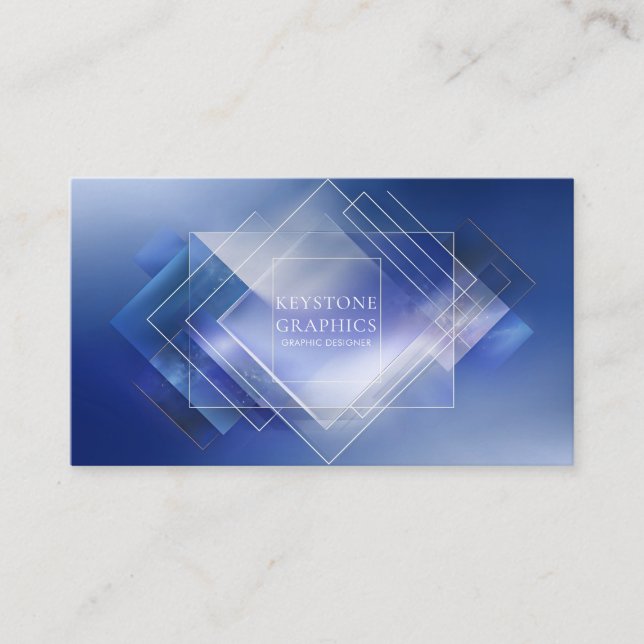 Elegant Modern Geometric Blue & White Diamond Business Card (Front)