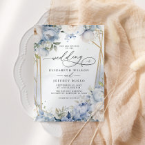 Elegant Modern Geometric Dusty Blue Floral Wedding Invitation