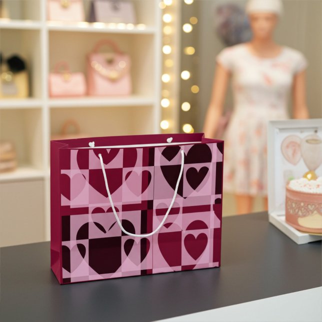 Elegant Modern Geometric Hearts Soft Pink Wine Red Large Gift Bag (Creator Uploaded)