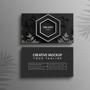 Elegant Modern Geometric Hexagon Silver Botanical Business Card