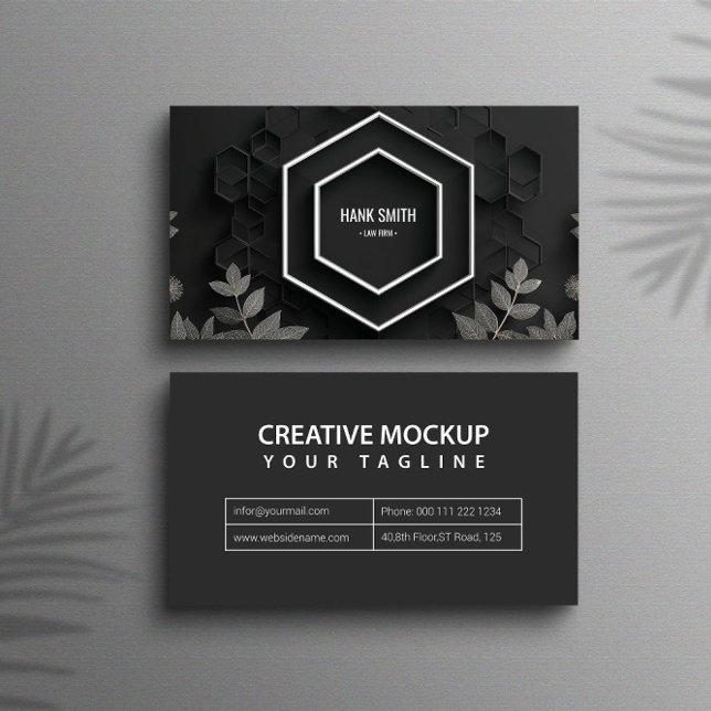 Elegant Modern Geometric Hexagon Silver Botanical Business Card (Creator Uploaded)