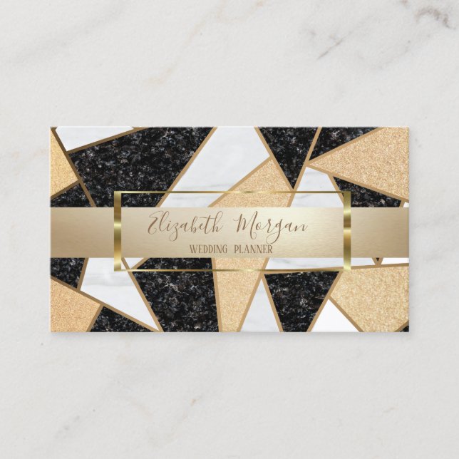 Elegant Modern Geometric Marble, Gold Frame Business Card (Front)
