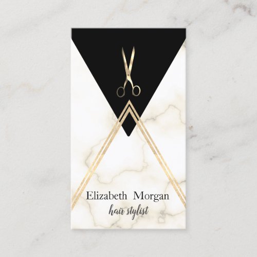 Elegant Modern Geometric Marble GoldScissors Business Card