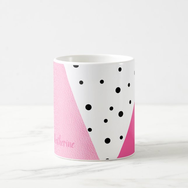 Elegant modern geometric pink leather black dots coffee mug (Center)