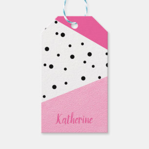 Elegant modern geometric pink leather black dots gift tags
