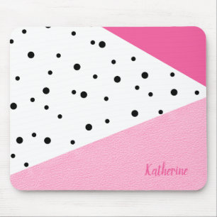 Elegant modern geometric pink leather black dots mouse pad