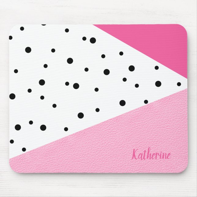 Elegant modern geometric pink leather black dots mouse pad (Front)