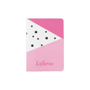 Elegant modern geometric pink leather black dots passport holder