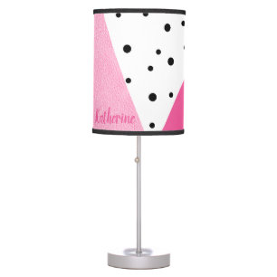 Elegant modern geometric pink leather black dots table lamp