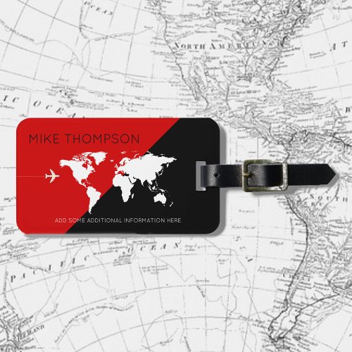 Elegant modern  geometric red black world travel luggage tag