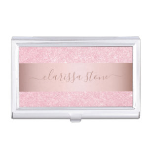 Elegant modern geometric rose gold glitter business card case