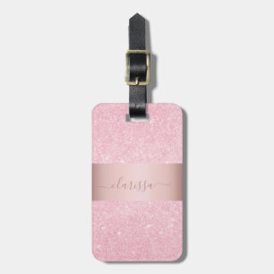 Elegant modern geometric rose gold glitter luggage tag