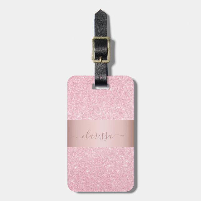 Elegant modern geometric rose gold glitter luggage tag (Front Vertical)