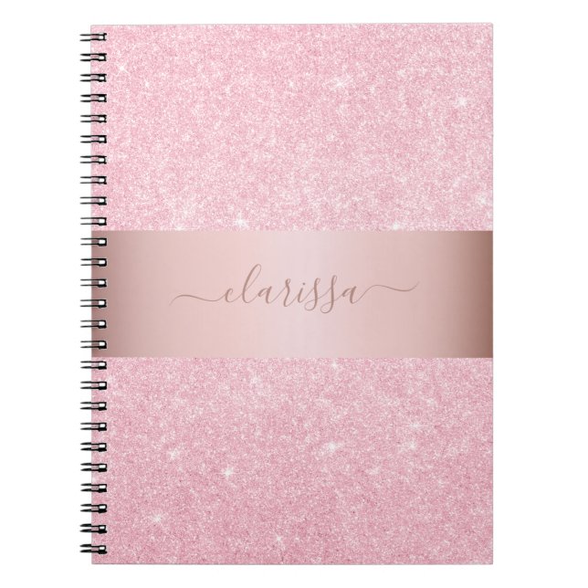Elegant modern geometric rose gold glitter notebook (Front)
