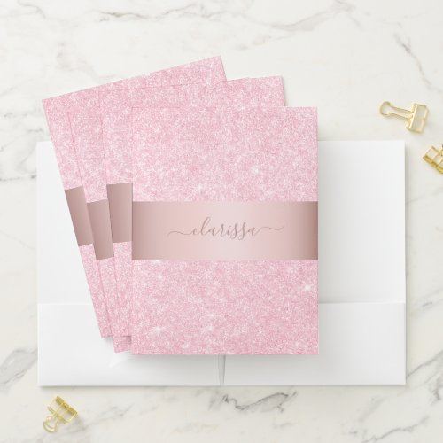 Elegant modern geometric rose gold glitter pocket folder