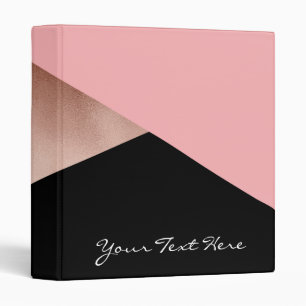 elegant modern geometric rose gold pink black 3 ring binder