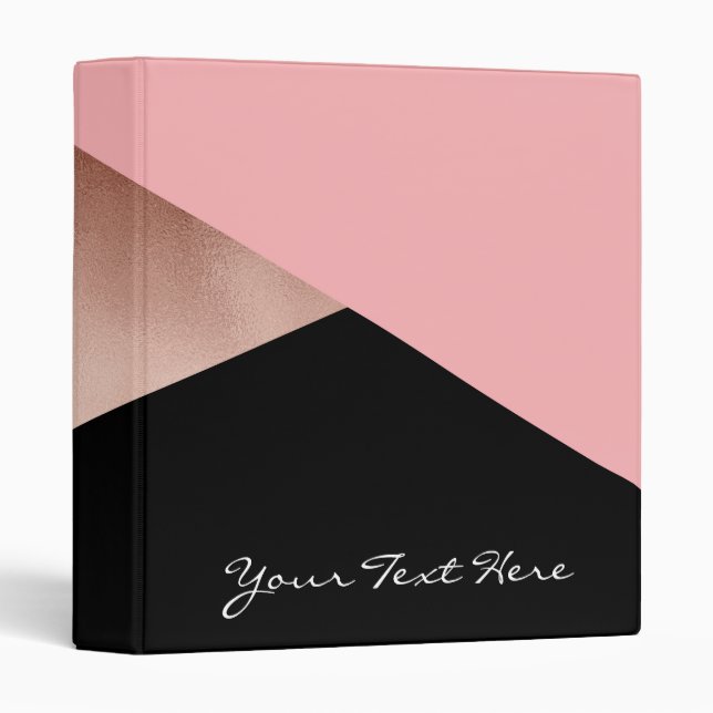 elegant modern geometric rose gold pink black 3 ring binder (Front/Spine)