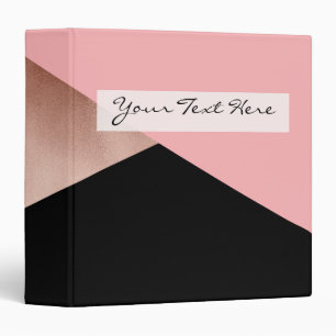 elegant modern geometric rose gold pink black 3 ring binder