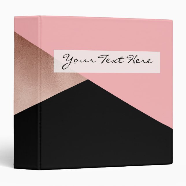 elegant modern geometric rose gold pink black 3 ring binder (Front/Spine)