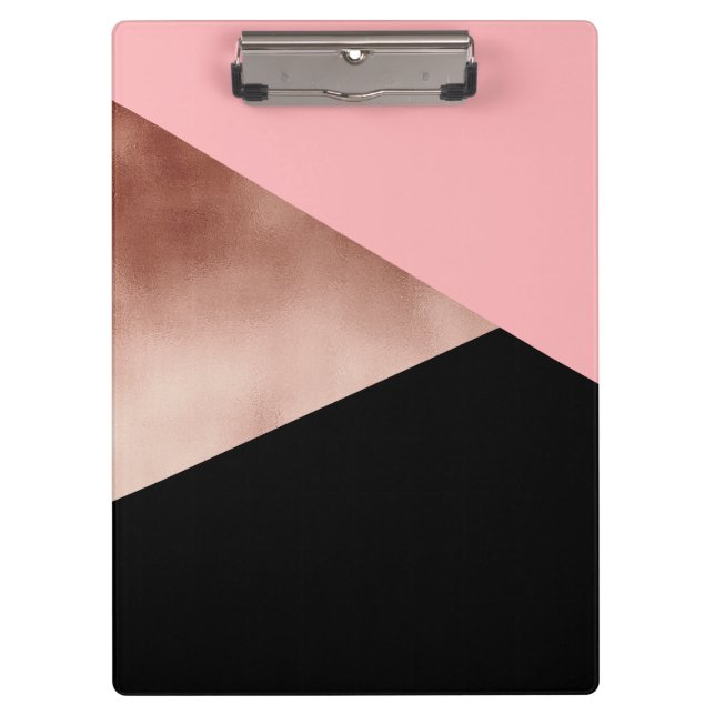 elegant modern geometric rose gold pink black clipboard (Front)