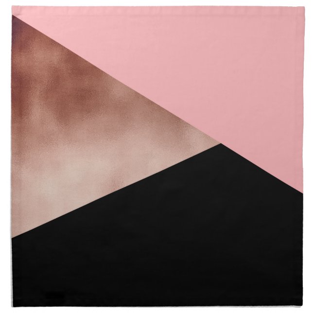 elegant modern geometric rose gold pink black cloth napkin (Front)