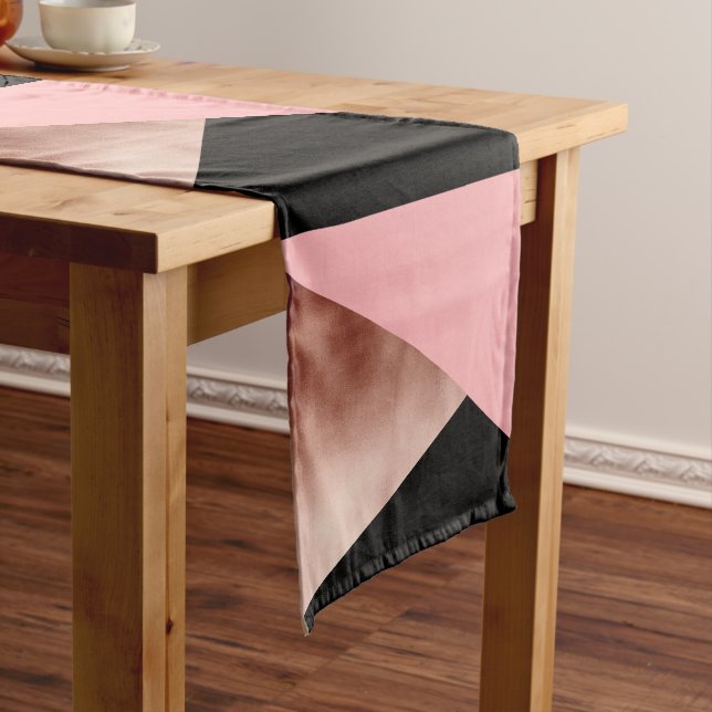 elegant modern geometric rose gold pink black short table runner (In Situ)