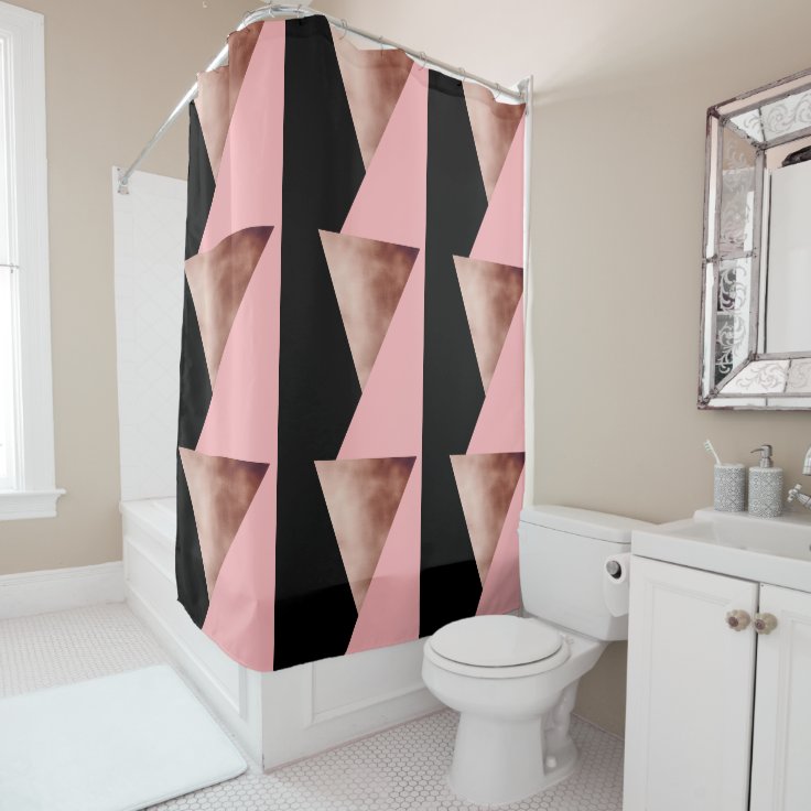 elegant modern geometric rose gold pink black shower curtain Zazzle