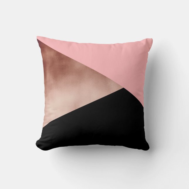 elegant modern geometric rose gold pink black throw pillow (Front)