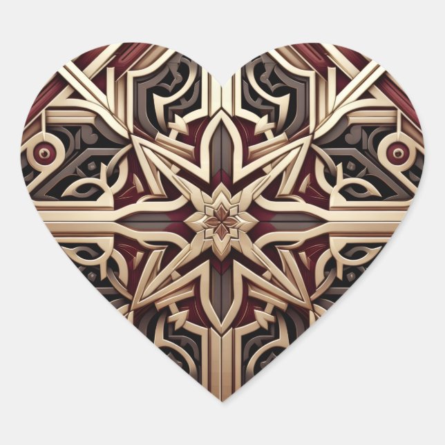 Elegant Modern Geometric Star Patterned Heart Sticker (Front)