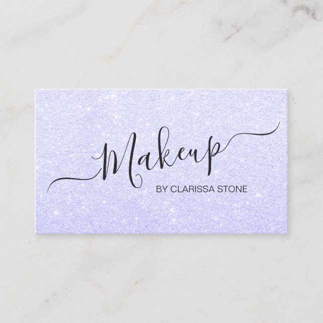 Elegant modern girly blue glitter makeup artist business card (Front)