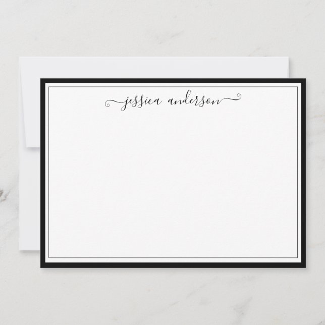 Elegant Modern Girly Classic Stylish Black Script Note Card (Front)