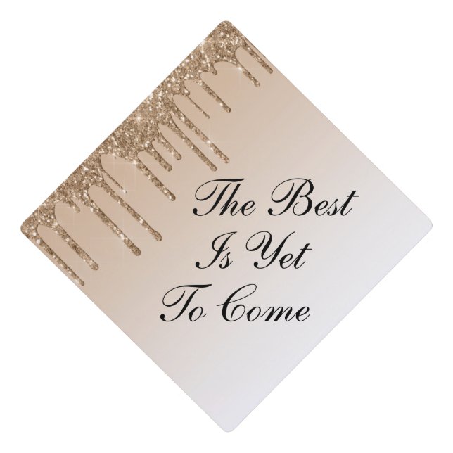 elegant modern girly dripping gold glitter graduation cap topper (Front)