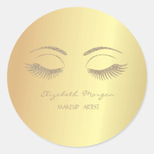 Elegant Modern Girly,Faux Gold,Faux Lashes Classic Round Sticker