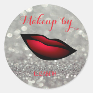 Elegant Modern Girly,Glitter , Bokeh Red Lips Classic Round Sticker