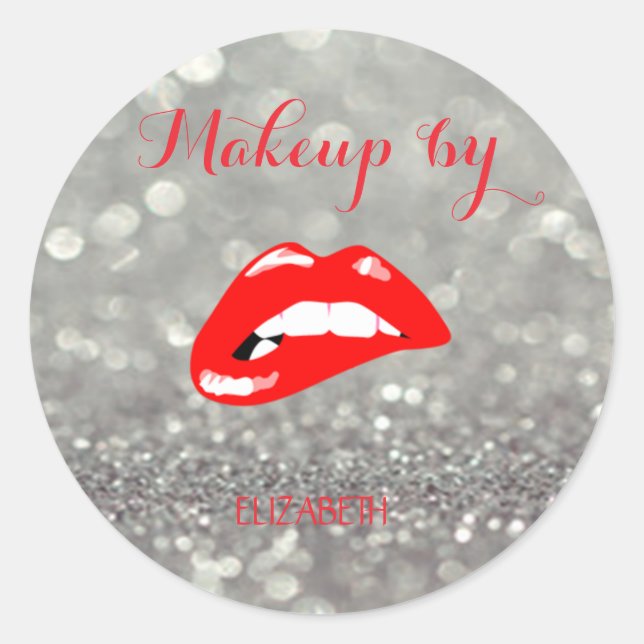 Elegant Modern  Girly,Glittery,Red Lips Classic Round Sticker (Front)
