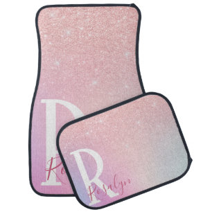 Elegant modern girly ombre pink rose gold glitter car floor mat